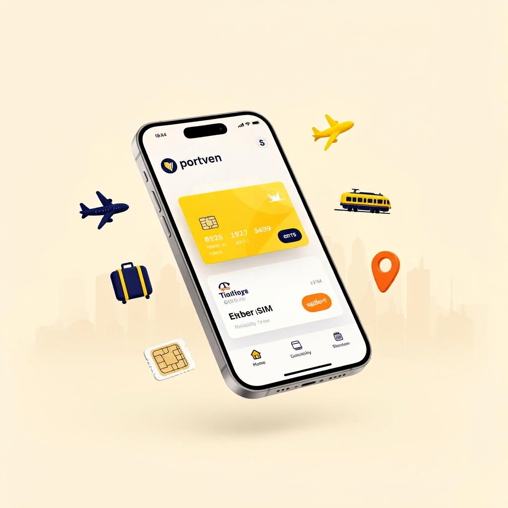 portven app showing eSIM, transport and luggage services